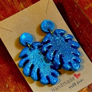 Blue palm branch earrings!